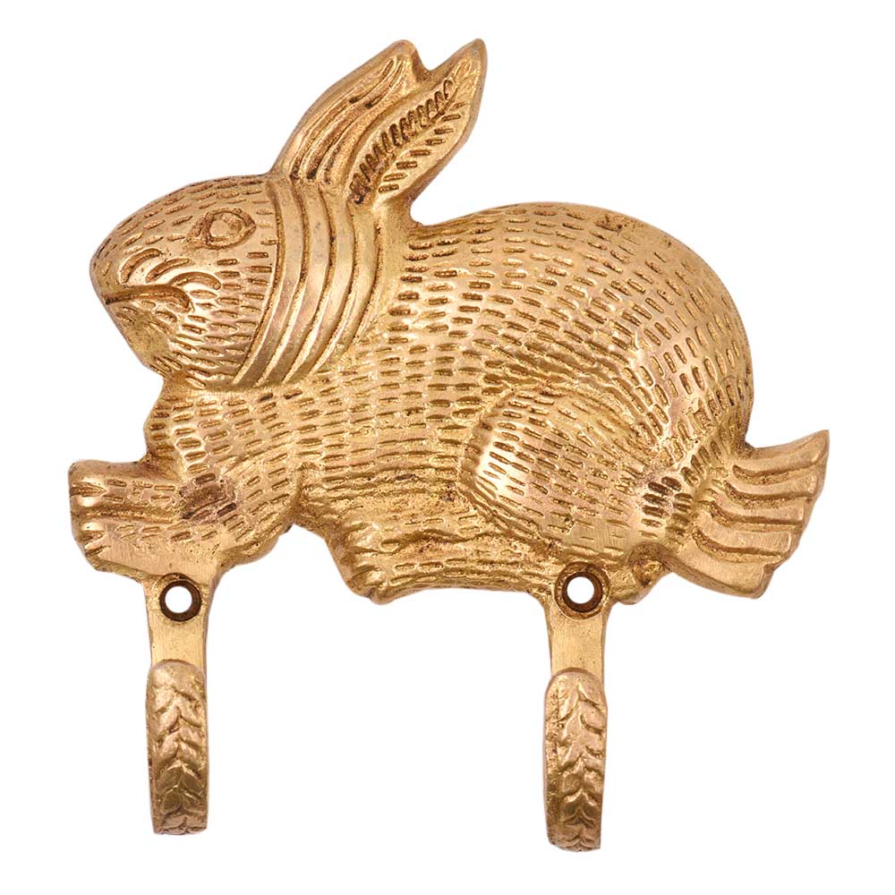 Golden Brass Bunny Rabbit Textured 2 Wall Hook