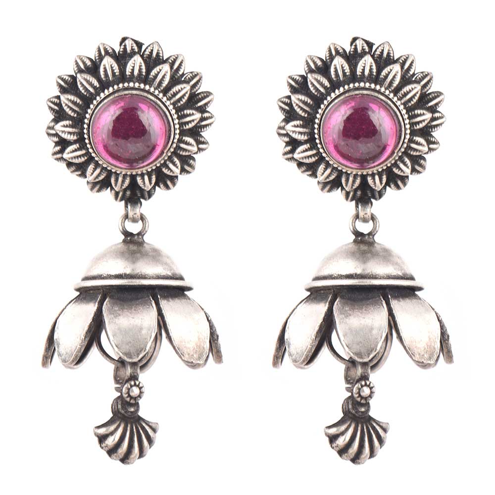 92.5 Sterling Silver Chandelier Earrings Inverted Lotus Floral Sunflower Stud With Amethyst Stone