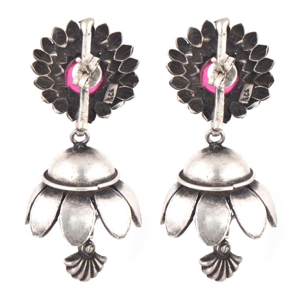 92.5 Sterling Silver Chandelier Earrings Inverted Lotus Floral Sunflower Stud With Amethyst Stone