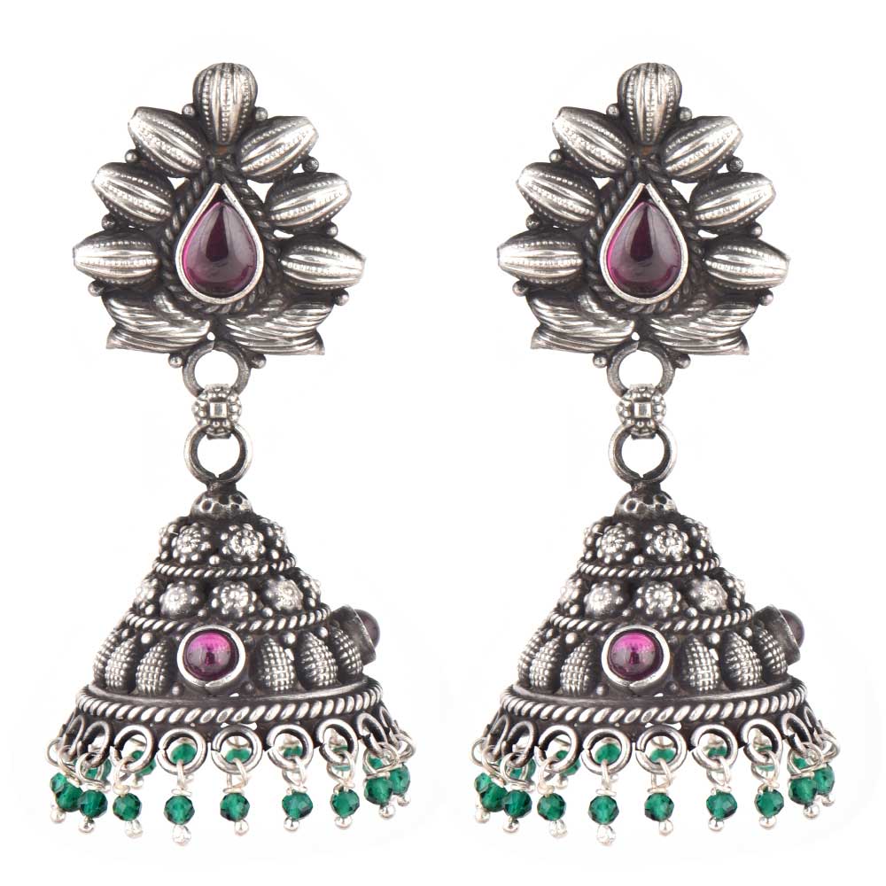 Tribal 92.5 Sterling silver Jhumki Studded With Amethyst and Peridot Stones