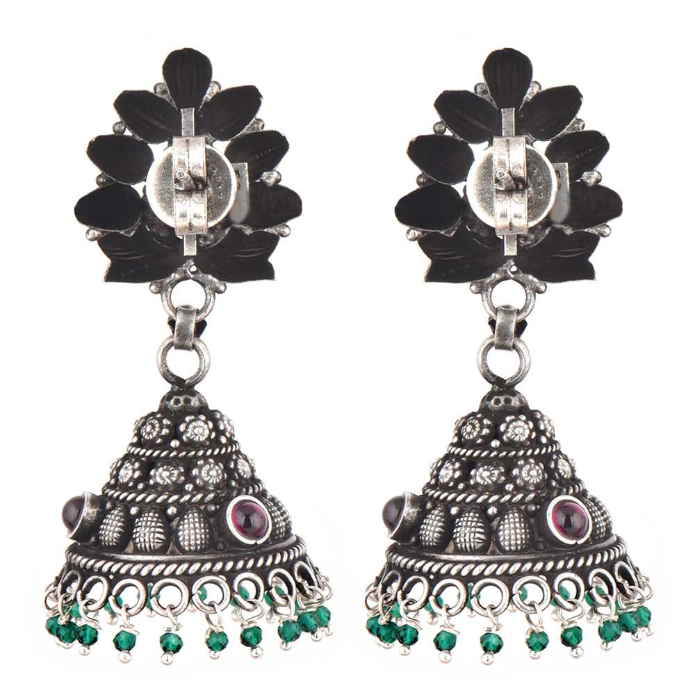 Tribal 92.5 Sterling silver Jhumki Studded With Amethyst and Peridot Stones