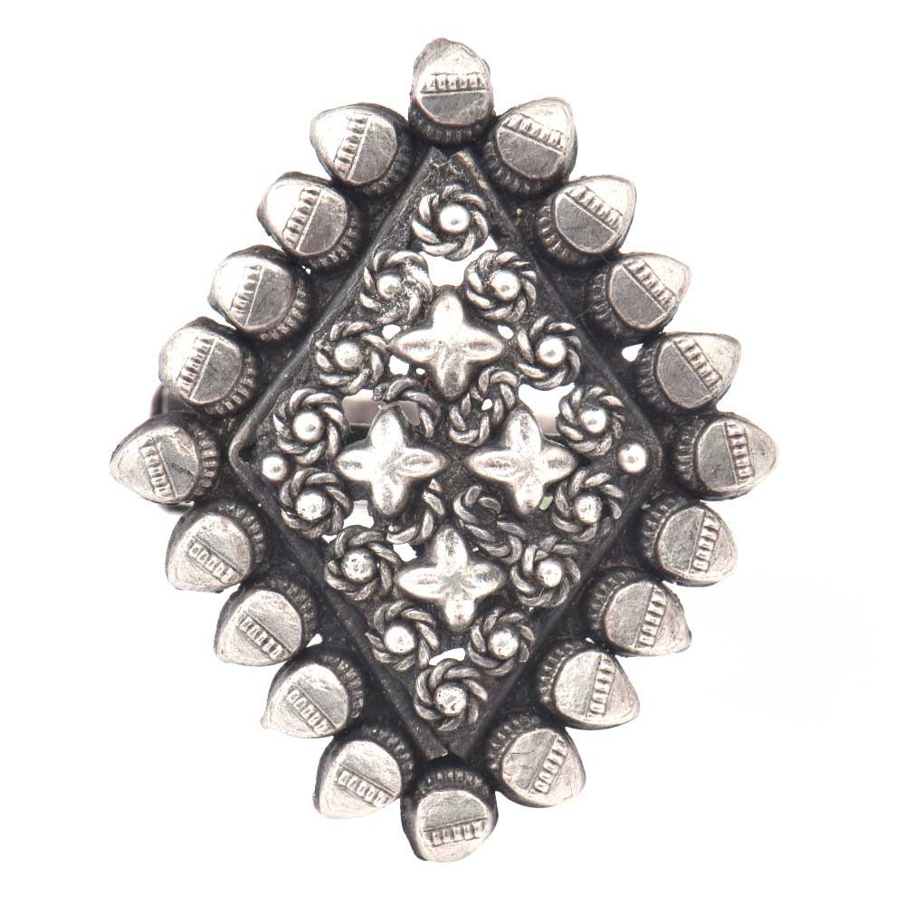 Adjustable Diamond 92.5 Sterling Silver Ring Oxidized Engraved Tribal Motifs Design