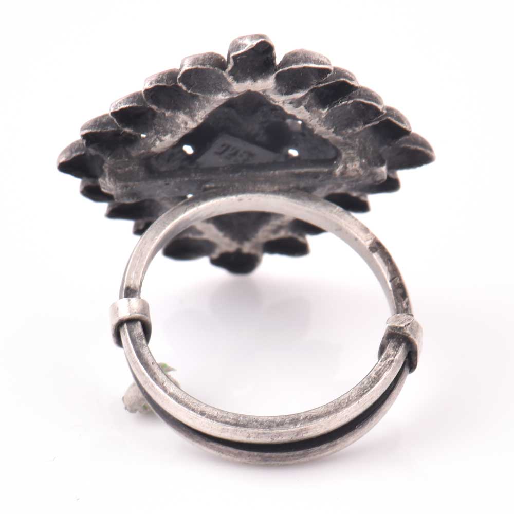 Adjustable Diamond 92.5 Sterling Silver Ring Oxidized Engraved Tribal Motifs Design