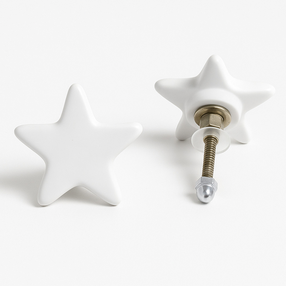Solid White Star Ceramic Cabinet Knob
