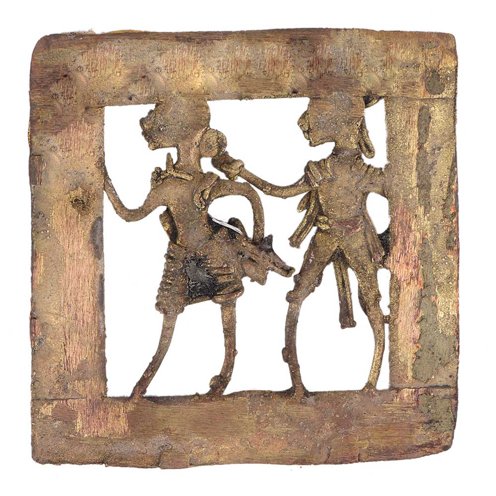 Brass Dhokra Art Wall Hanging Fisherman Couple With Fish And Weapon