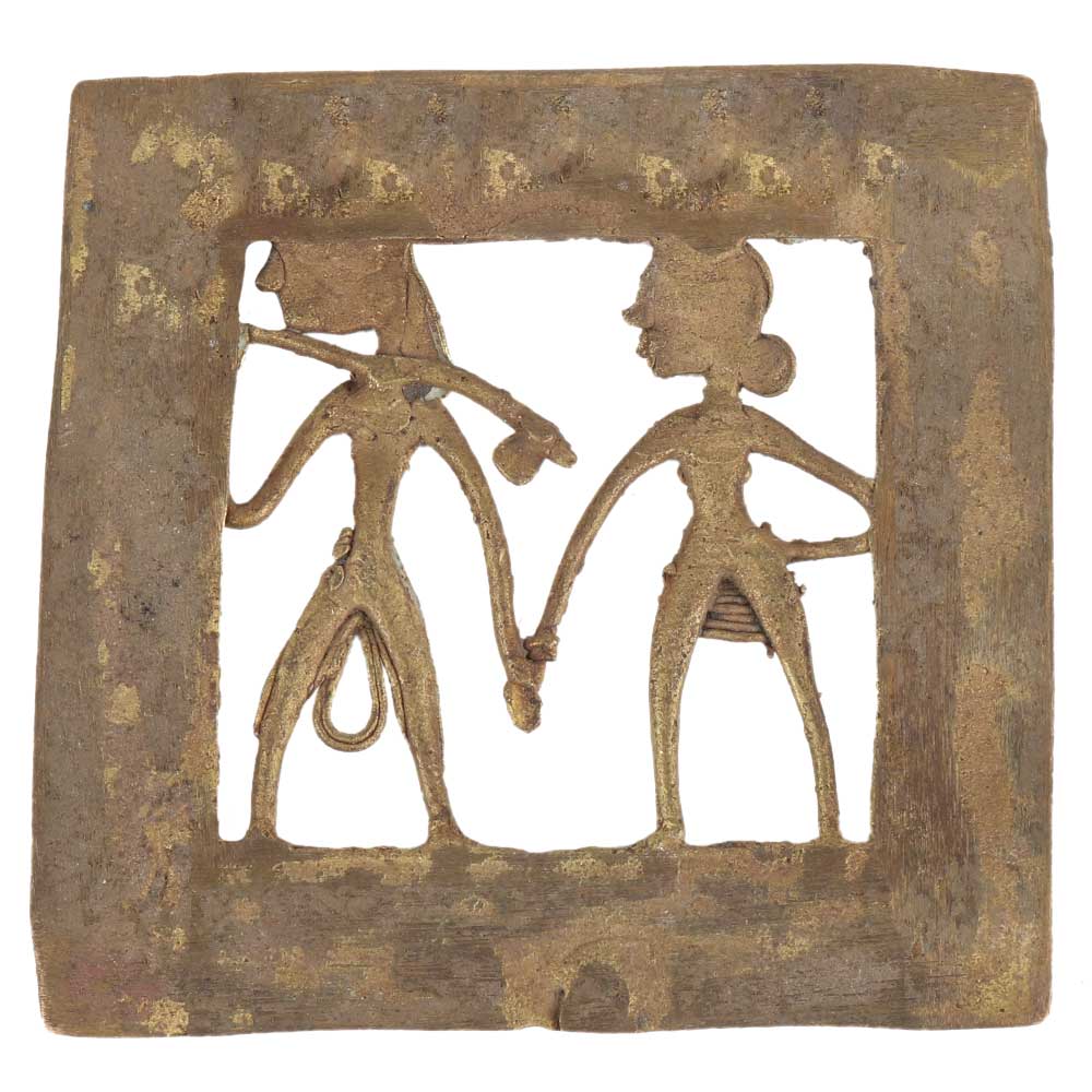 Handmade Dhokra Wall Art Hanging Tribal Couple Holding Hands Daily Activity