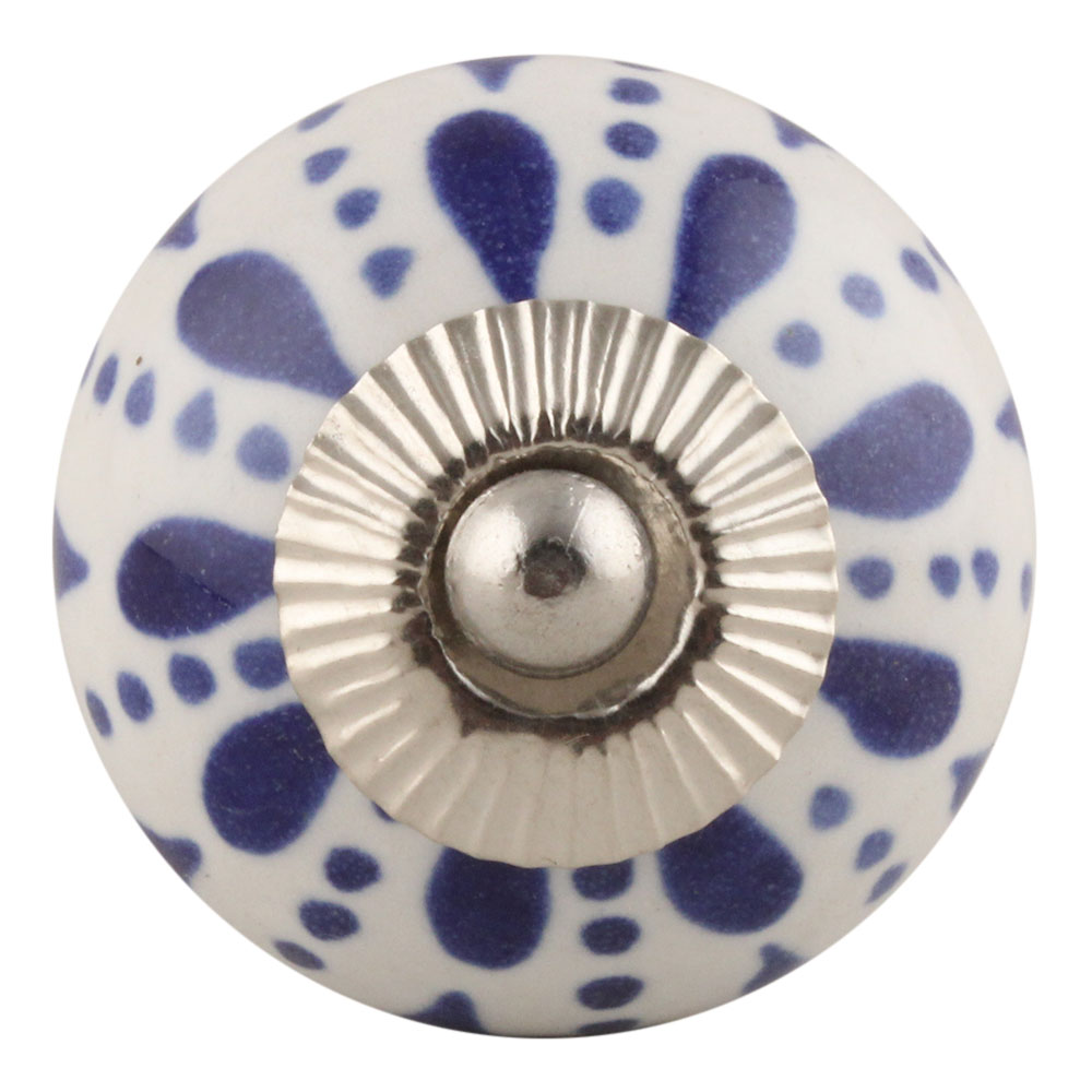 White & Blue Ceramic Floral Knob