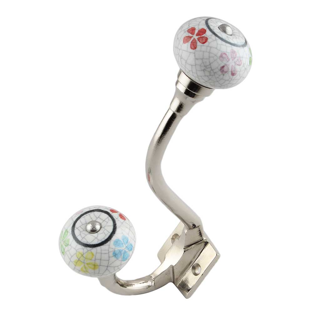 Mixed Floral Crackle Ceramic Silver Iron Hook