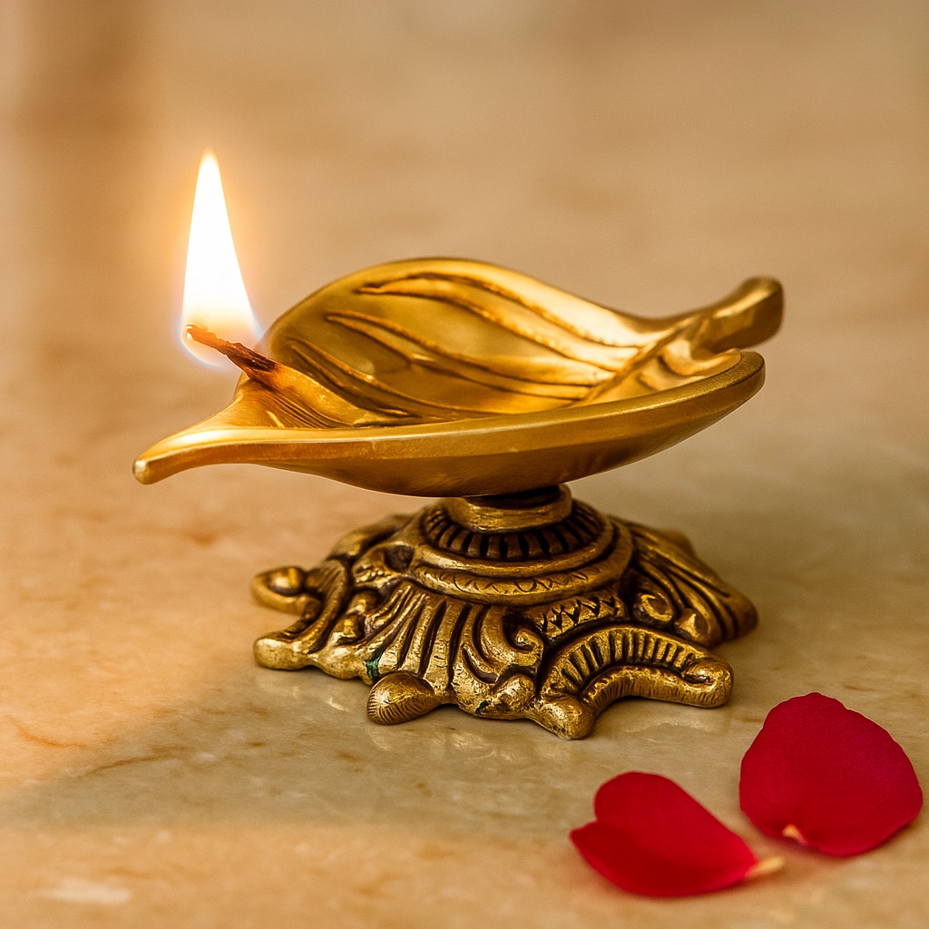 Handmade Brass Leaf Shaped Oil Lamp For Diwali Pooja