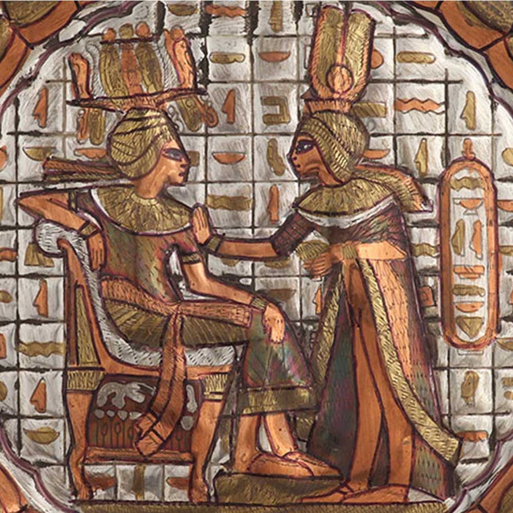 Vintage Round Hand Painted Brass Egyptian Art Scene Wall Hanging