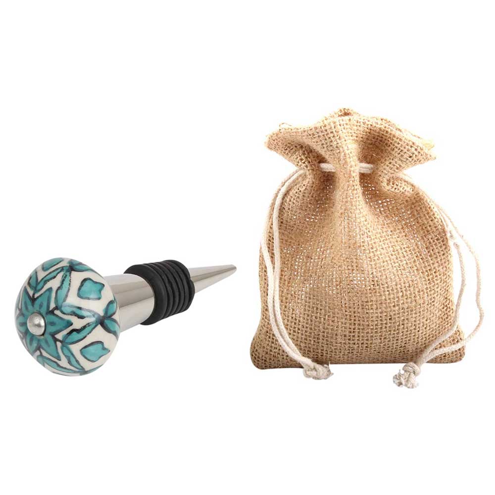 Sea Green Flower Ceramic Wine Bottle Stopper