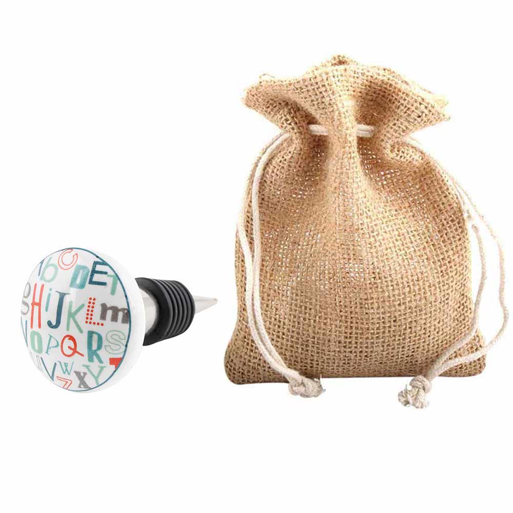 Multicolor Alphabet Flat Ceramic Wine Bottle Stopper