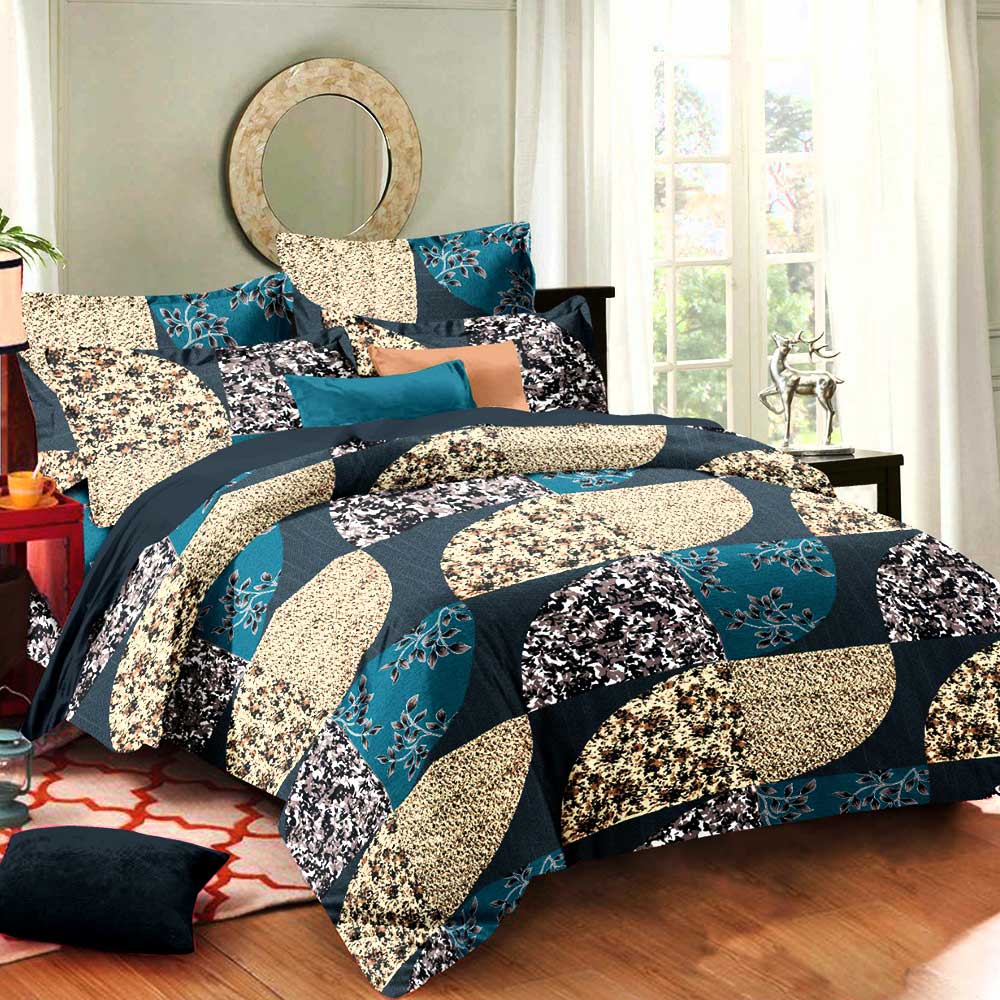 Blue Multicolored Floral Pure Cotton Double Bed sheet with 2 Pillow Covers