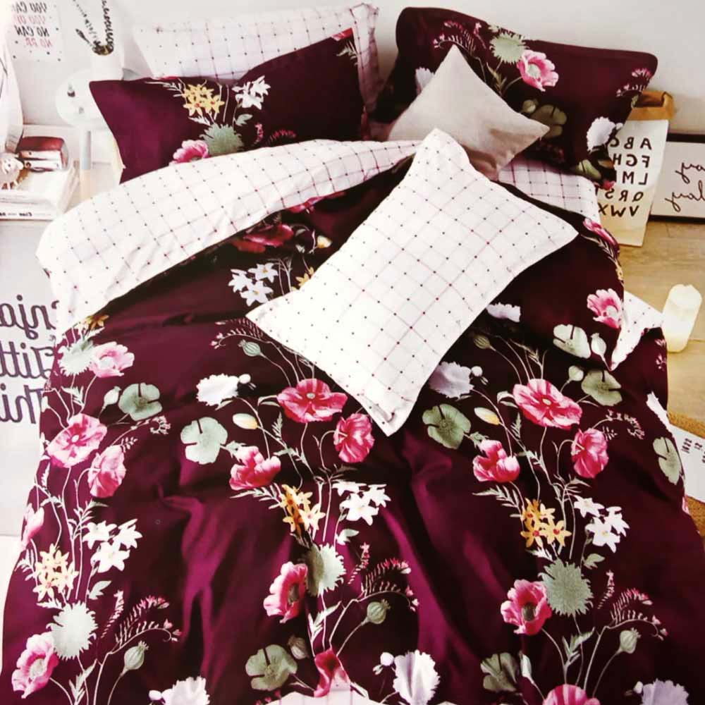 Living Concept Maroon Micro Fabric Double Floral Bed sheet with 2 Pillow Covers