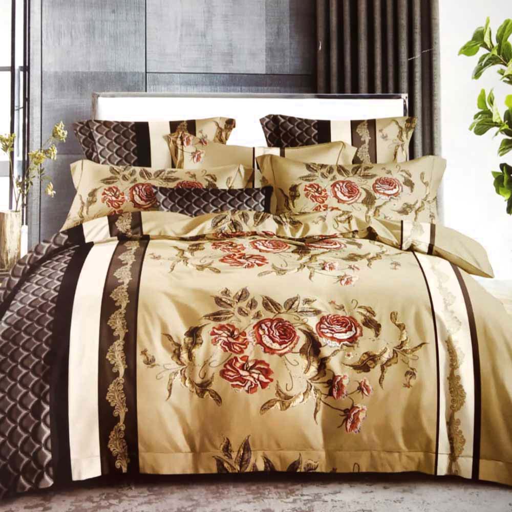 Living Concept Floral Beige And Brown Micro Fabric Double Bed sheet with 2 Pillow Covers