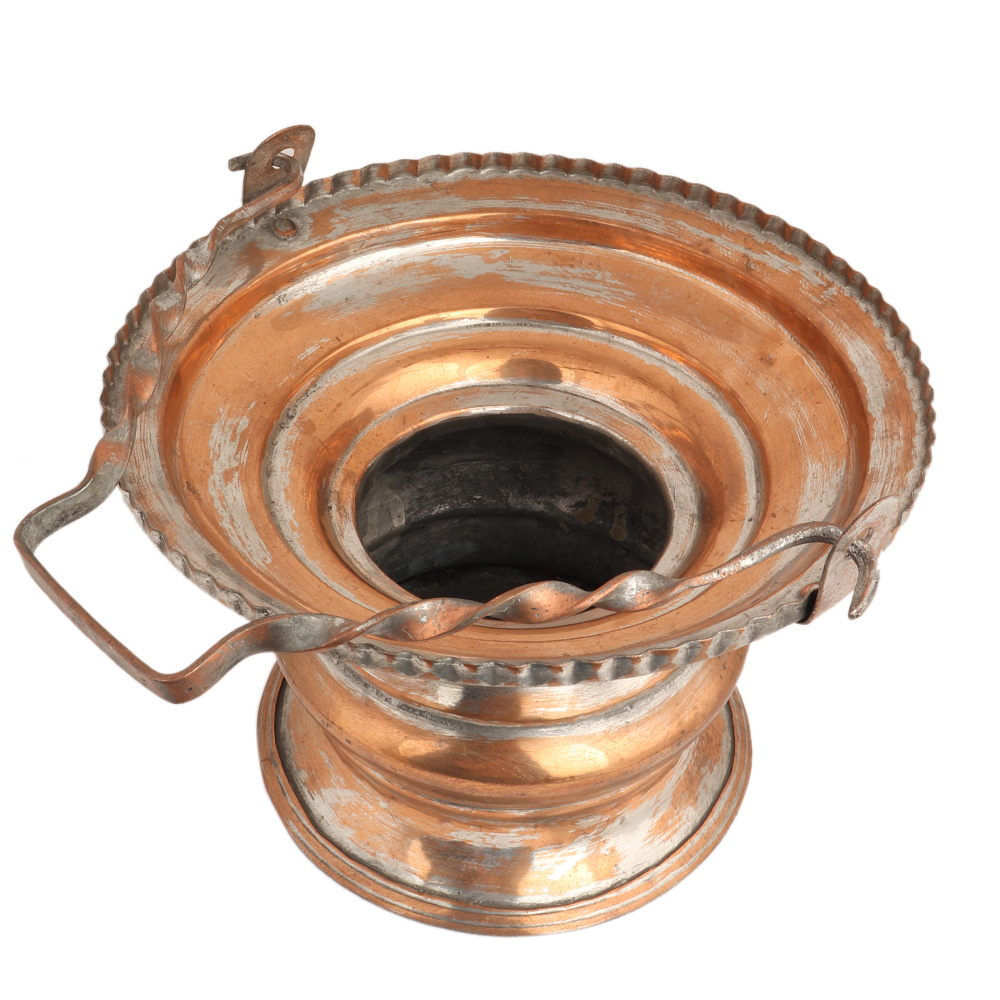 Handmade Orange Copper Flower Bucket With Rope Handle