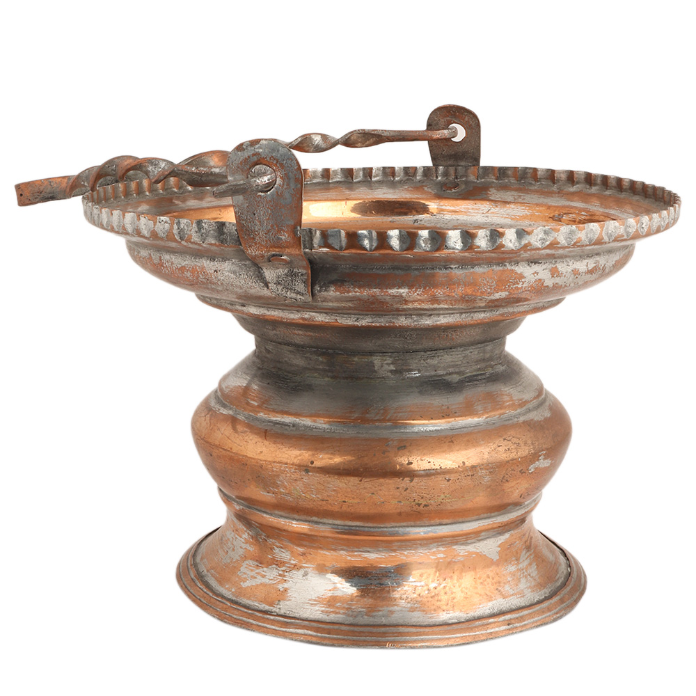 Handmade Orange Copper Flower Bucket With Rope Handle