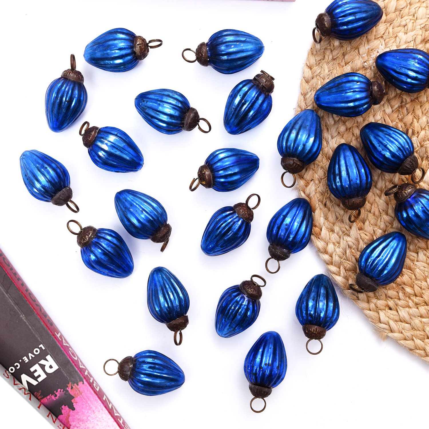 25 Pieces Tiny Blue Glass Ornaments In Geometrical Shape