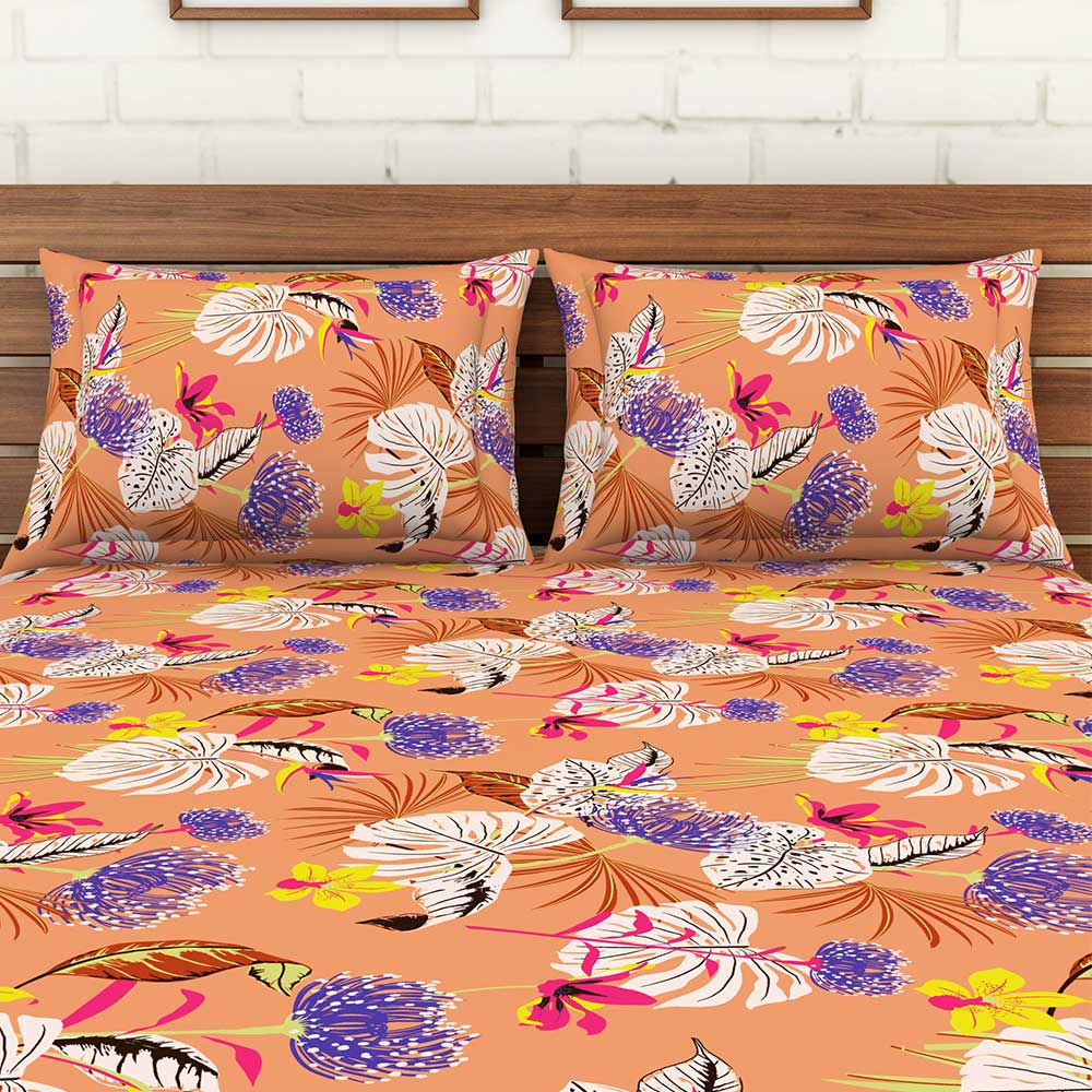 Orange Spaces 104 TC Cotton Double Bed Sheet with 2 Pillow Covers