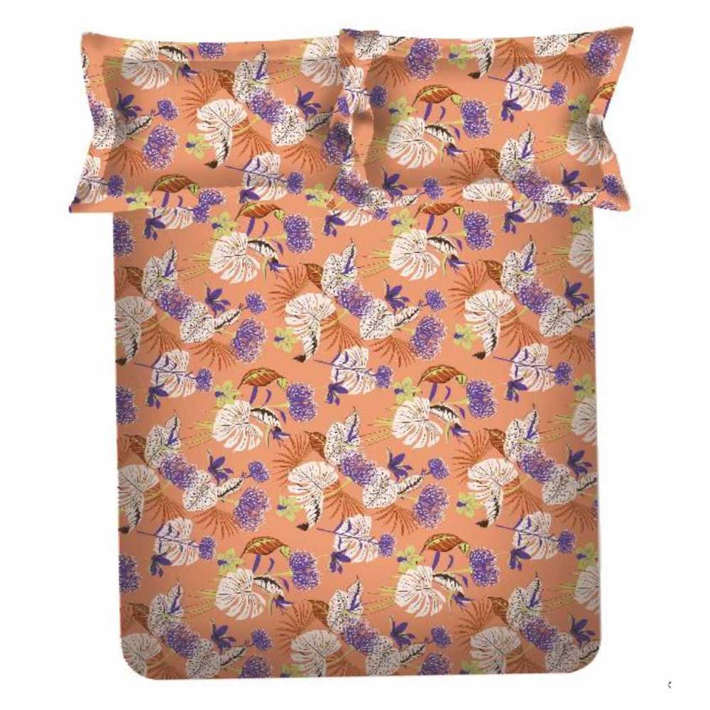 Orange Spaces 104 TC Cotton Double Bed Sheet with 2 Pillow Covers
