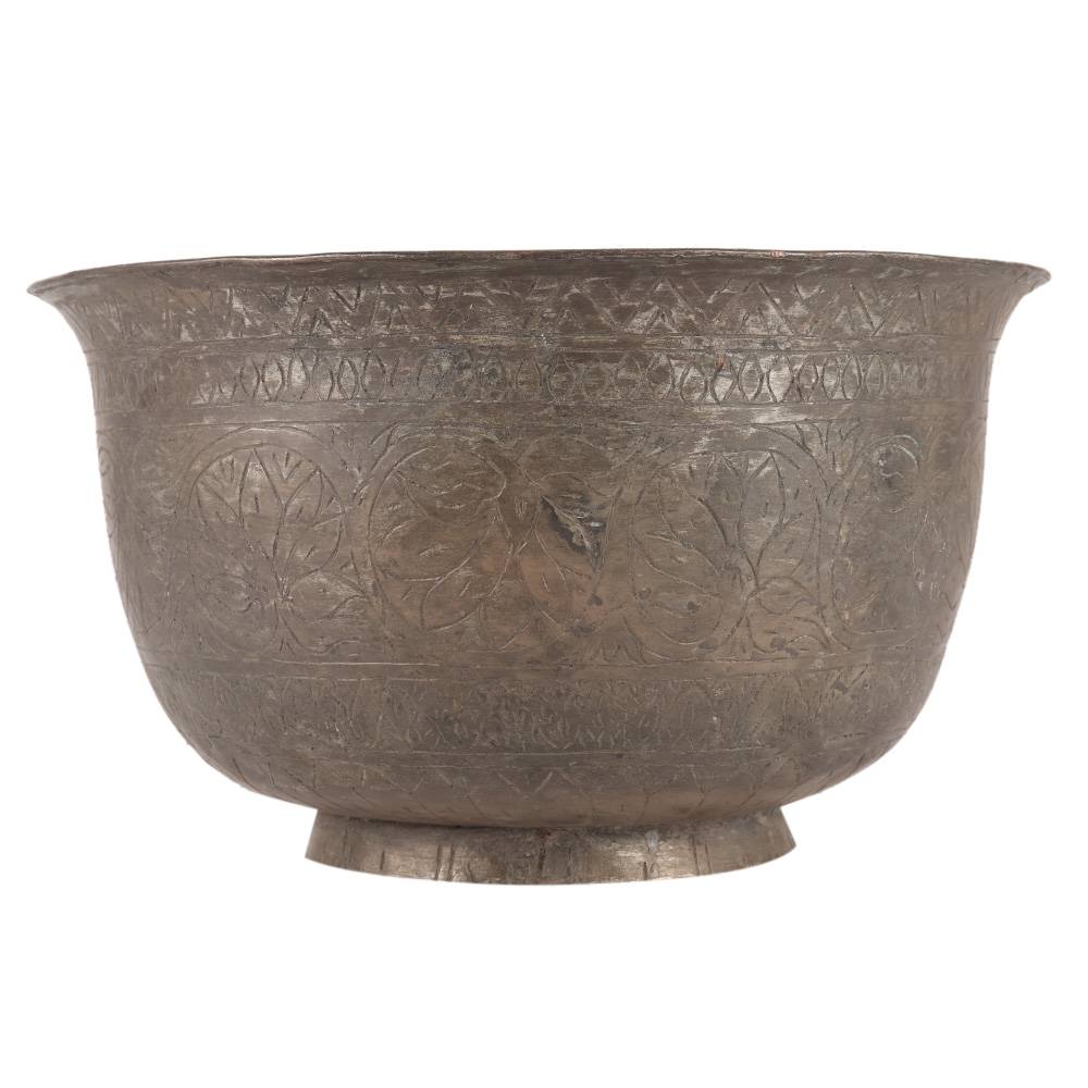 Bras Bowl Carved With Floral Design In Black Finish