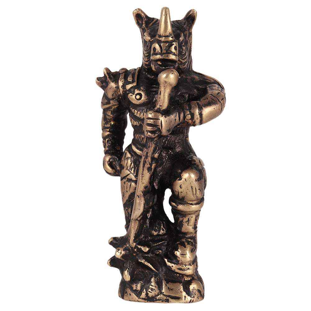 Standing Brass Rhino Warrior Statue With Sword