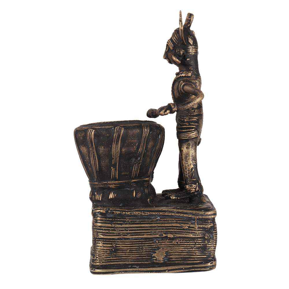 Brass Tribal Drummer Musician Statue