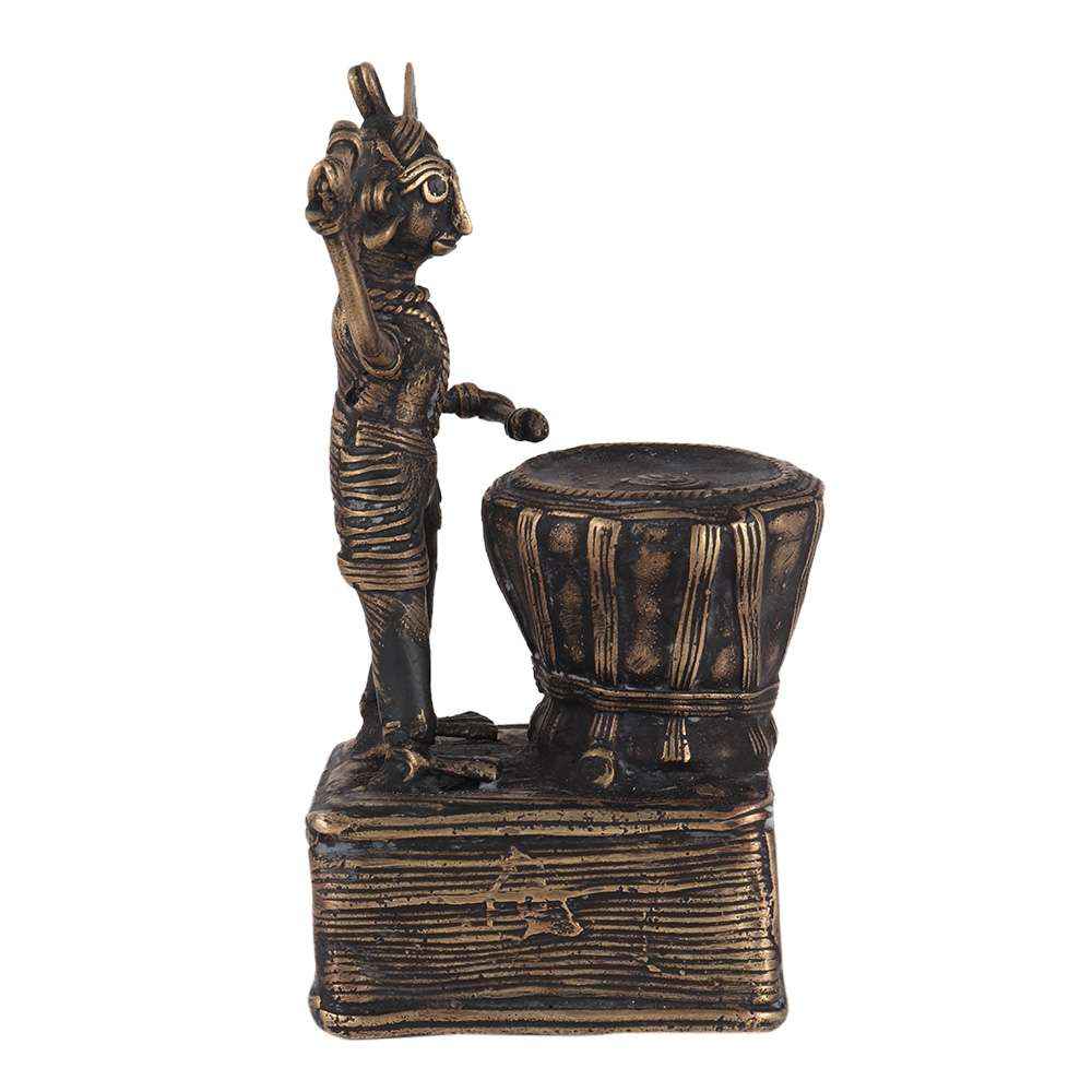 Brass Tribal Drummer Musician Statue