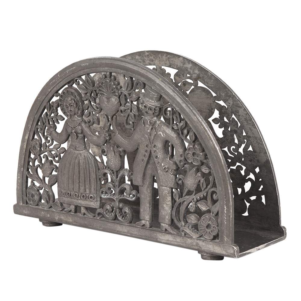 English Couple Engraved Silver Metal Napkin Holder