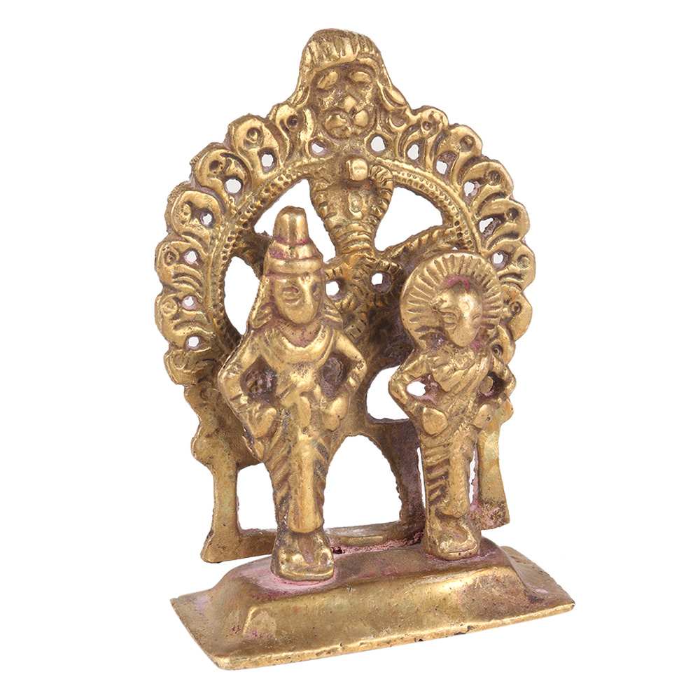 Brass Vishnu Laxmi Narayan Murti Standing With Decorative Arch