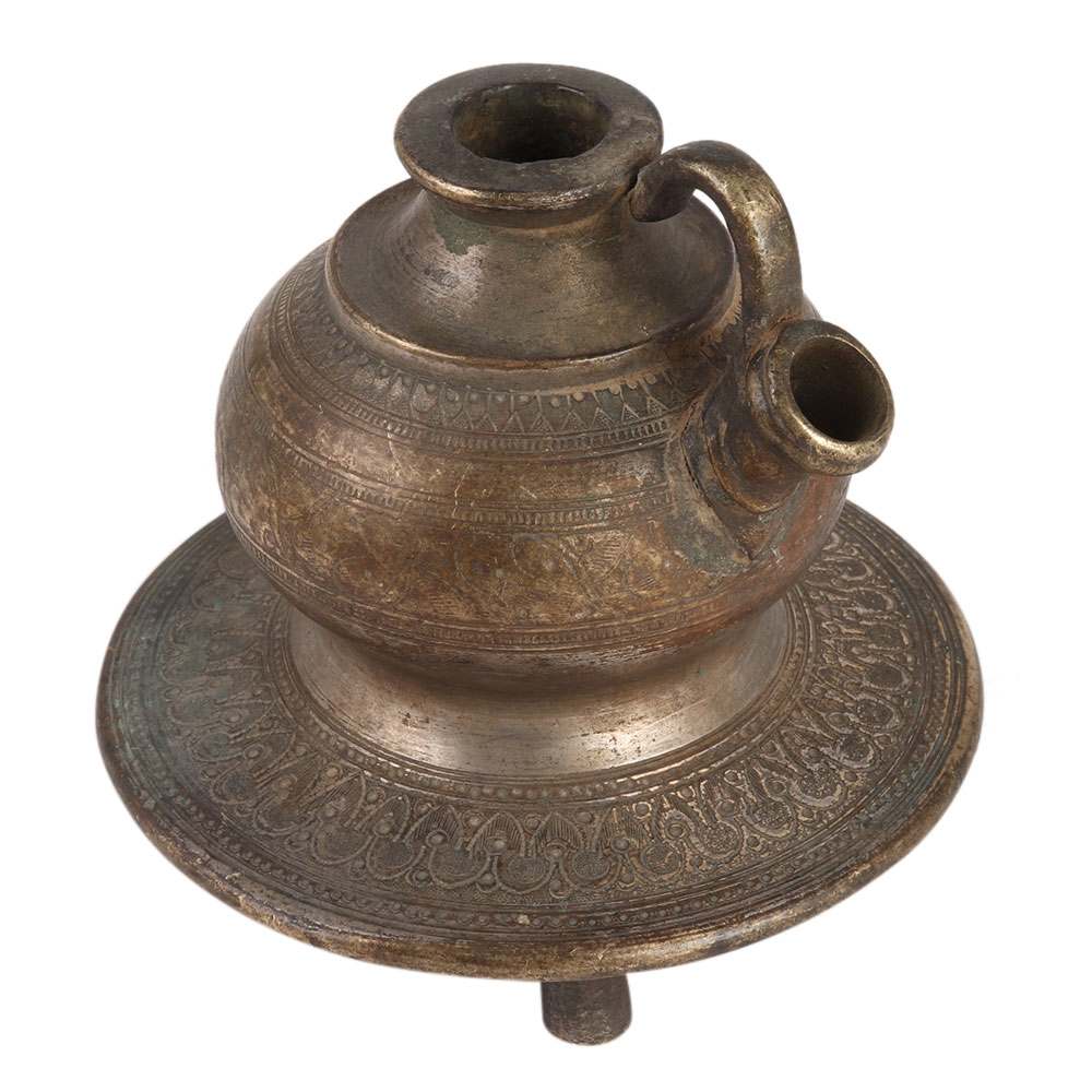 Old Brass Hookah Pot with Engraved Design