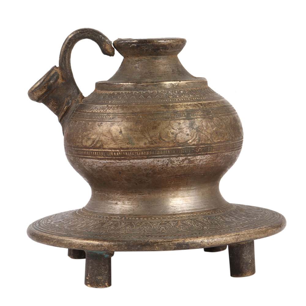 Old Brass Hookah Pot with Engraved Design