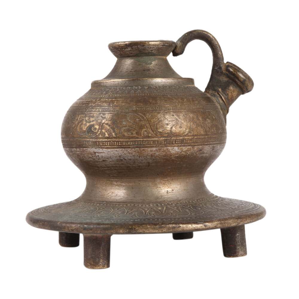 Old Brass Hookah Pot with Engraved Design