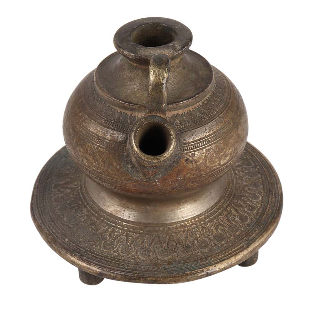 Old Brass Hookah Pot with Engraved Design