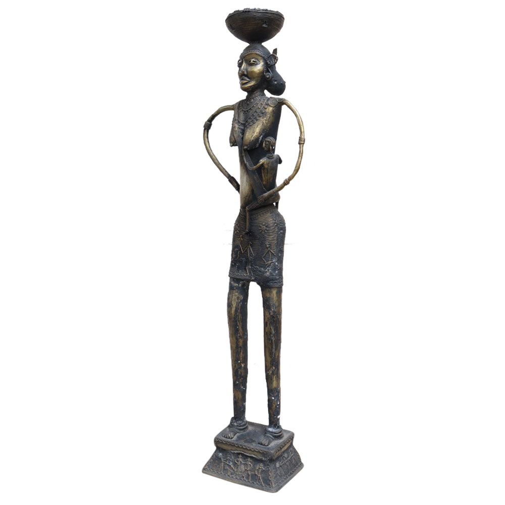 Tribal Mother Love Brass Figurine In Black Finish