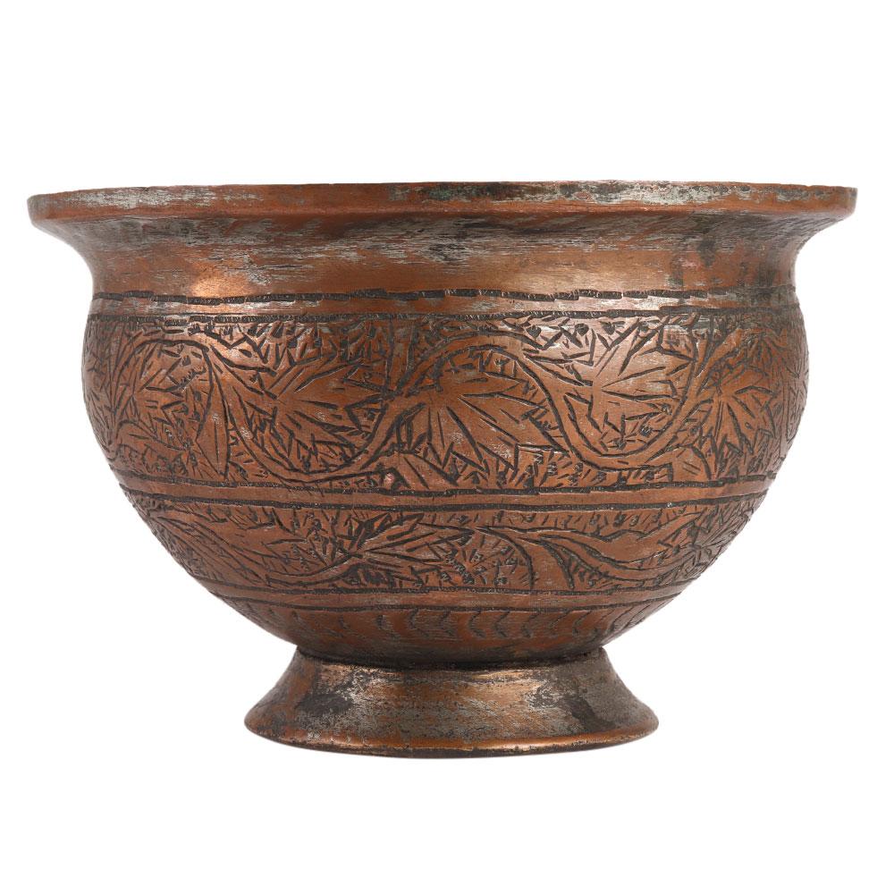 Carved Copper Plant Holder Pot in Middle Eastern Style