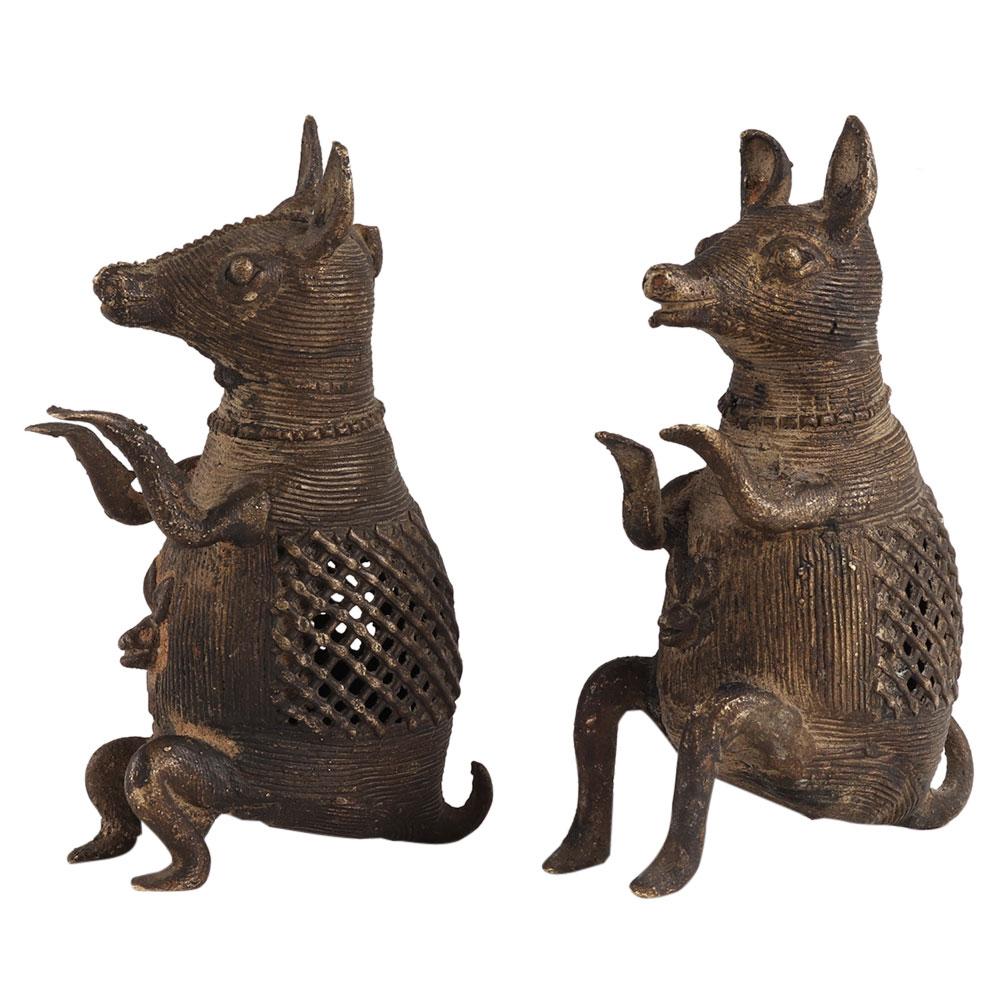 Brass American Kangaroo Figurines In Pair