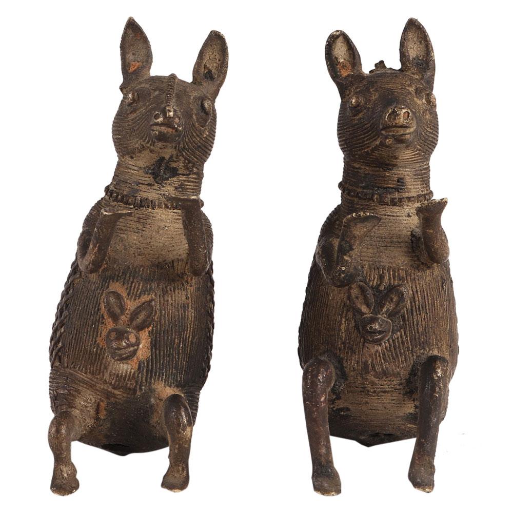 Brass American Kangaroo Figurines In Pair