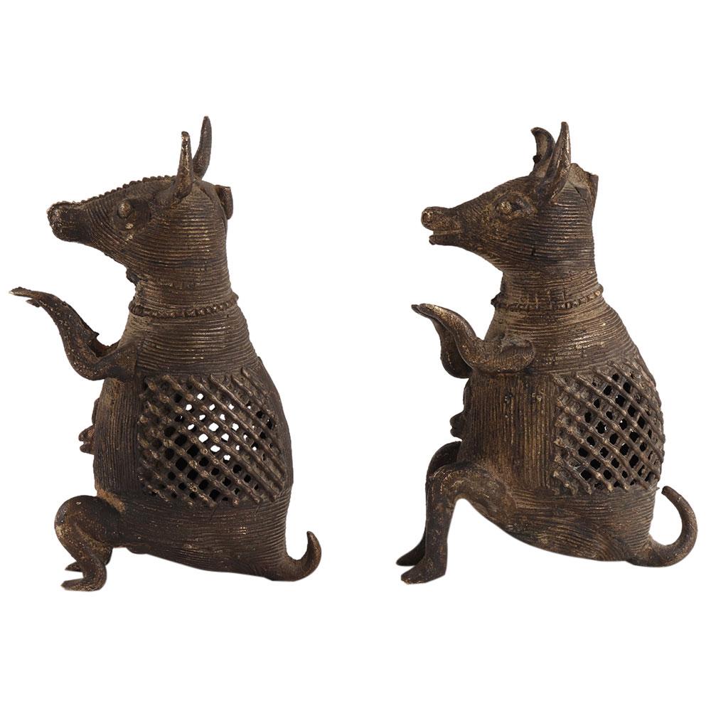 Brass American Kangaroo Figurines In Pair