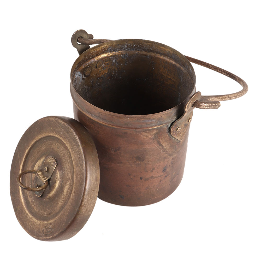 Old Brass Bucket With Lid And Knob Finial