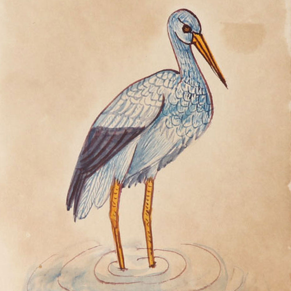Miniature Water Color Painting Great Blue Heron Bird