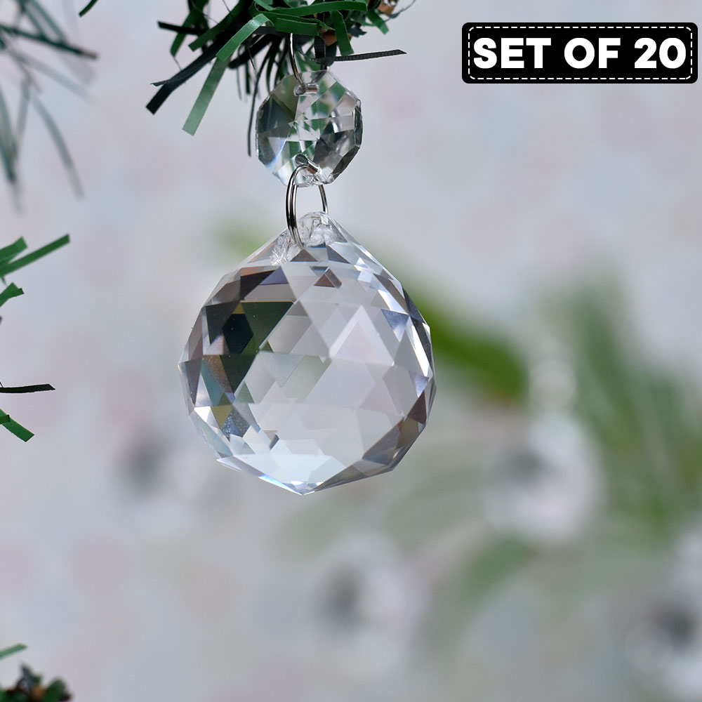Clear Crystal Glass Octagonal Christmas Ornaments-Chandelier Drop-Set of 20