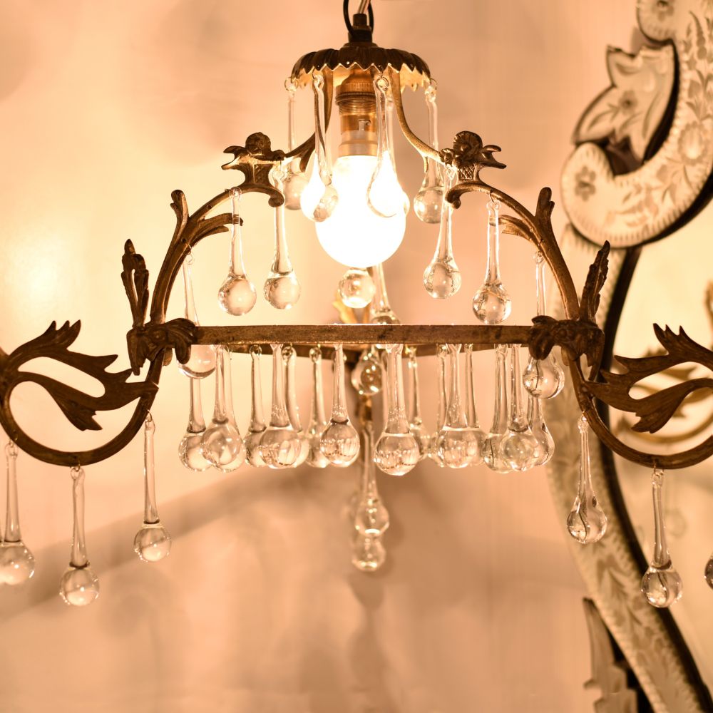 Handcrafted Vintage Design Brass Chandelier With 44 Clear Glass Tear Drop
