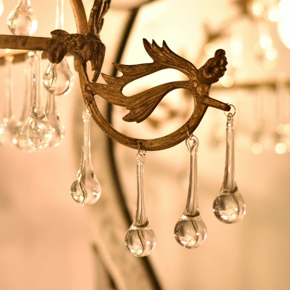 Handcrafted Vintage Design Brass Chandelier With 44 Clear Glass Tear Drop