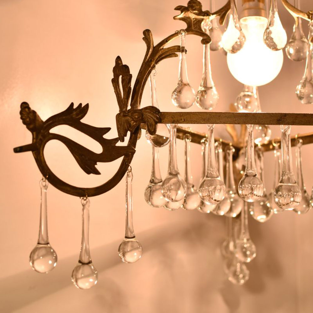 Handcrafted Vintage Design Brass Chandelier With 44 Clear Glass Tear Drop