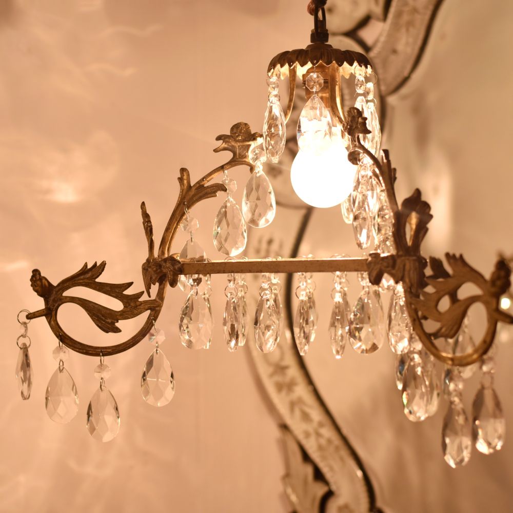 Handcrafted Vintage Design Brass Chandelier With 44 Clear Glass Prism Drop