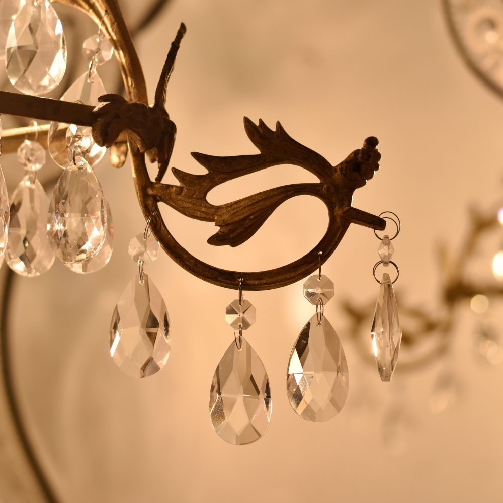Handcrafted Vintage Design Brass Chandelier With 44 Clear Glass Prism Drop