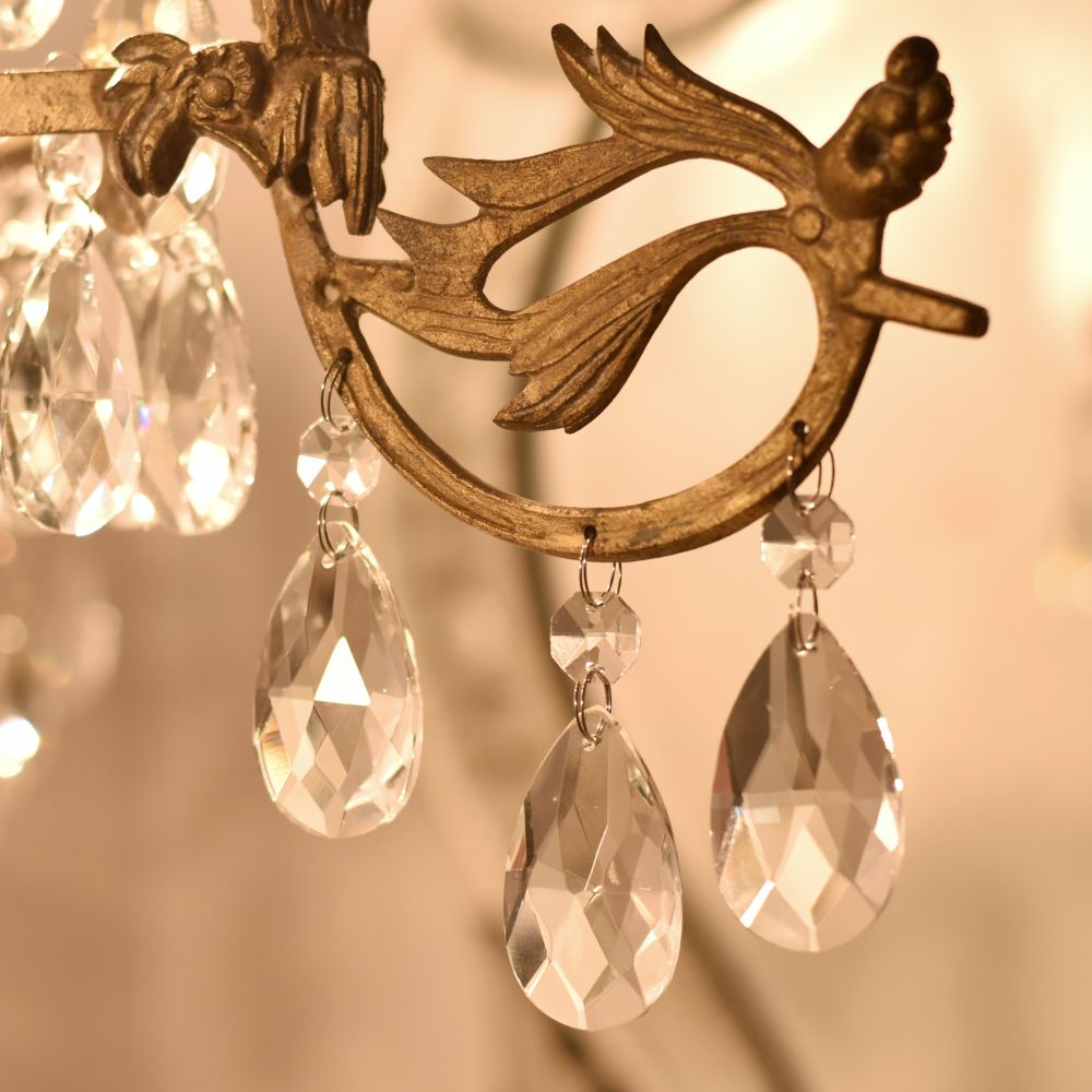 Handcrafted Vintage Design Brass Chandelier With 44 Clear Glass Prism Drop