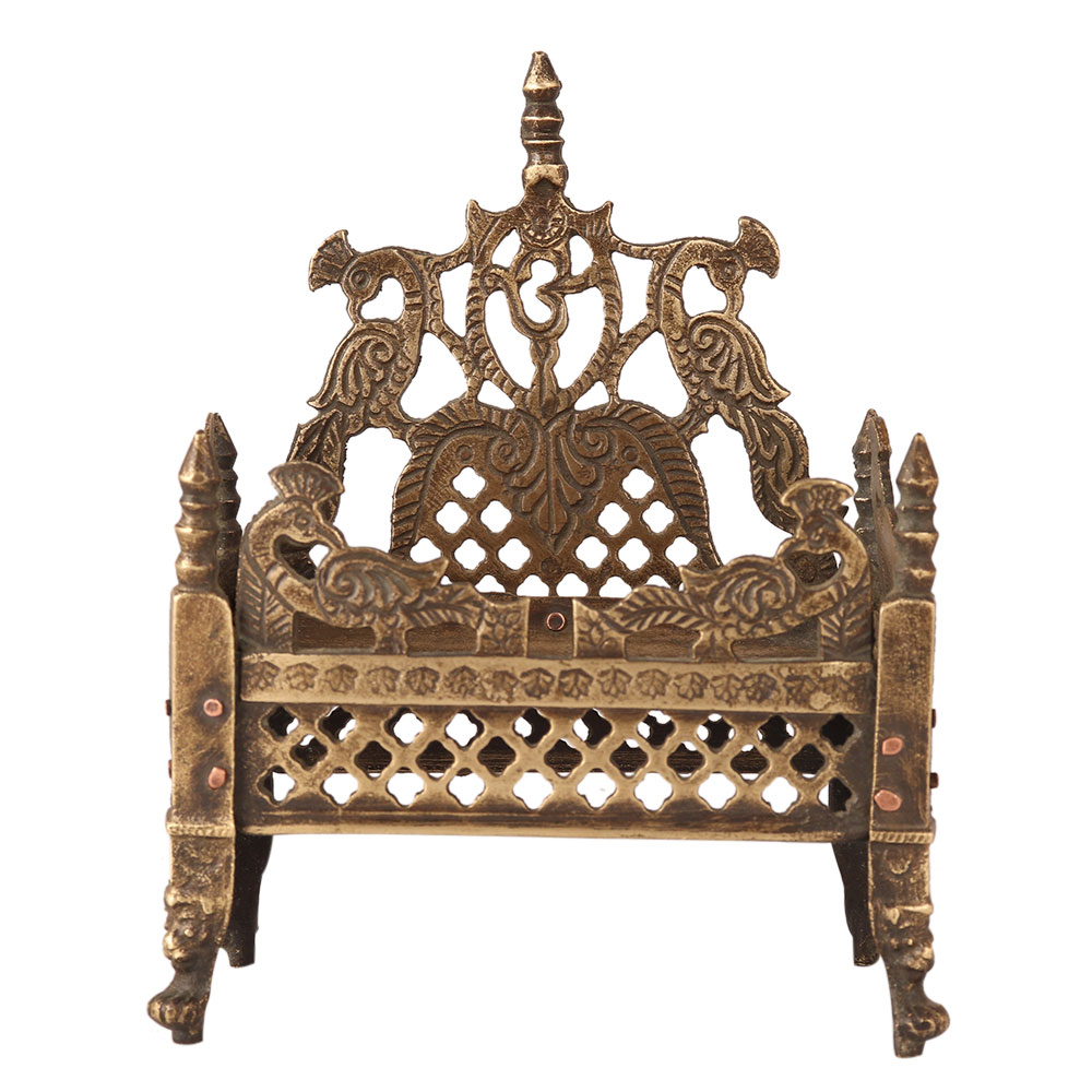 Vintage Used Lord Krishna Bed with Fine Peacock Engraving