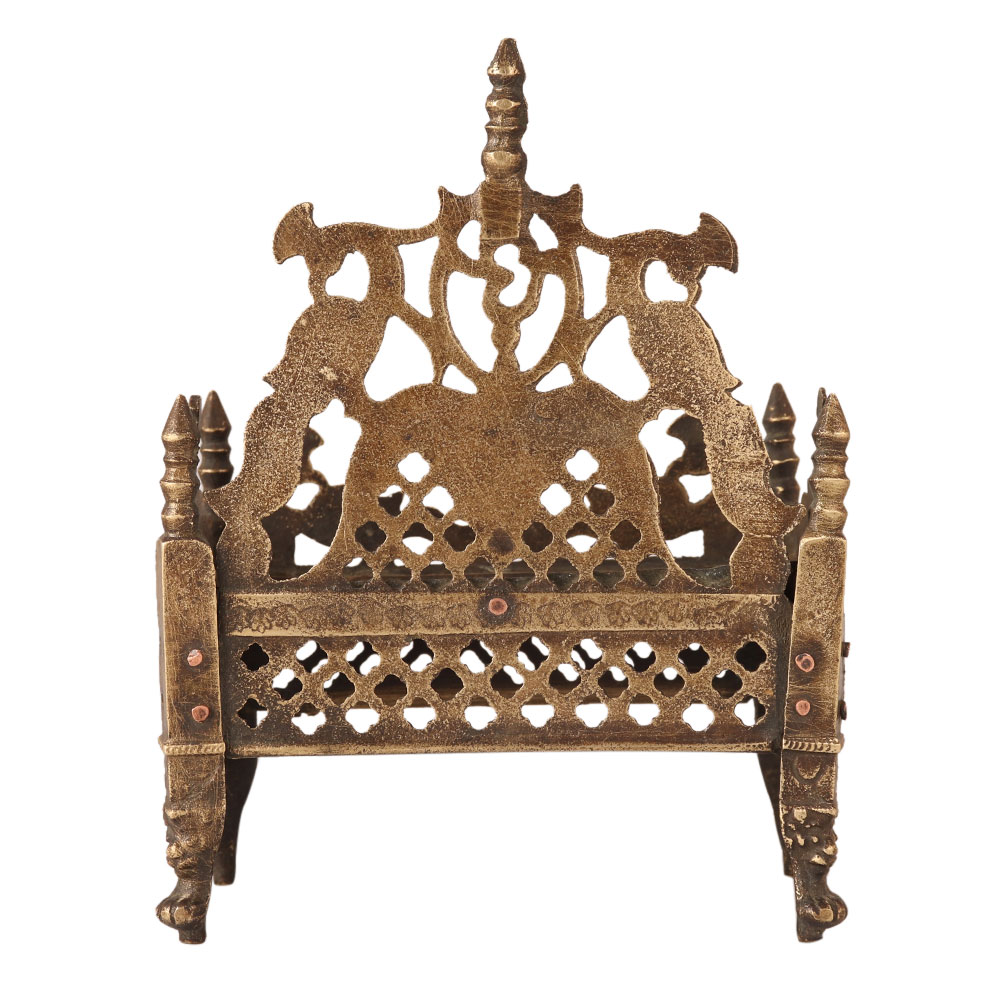 Vintage Used Lord Krishna Bed with Fine Peacock Engraving